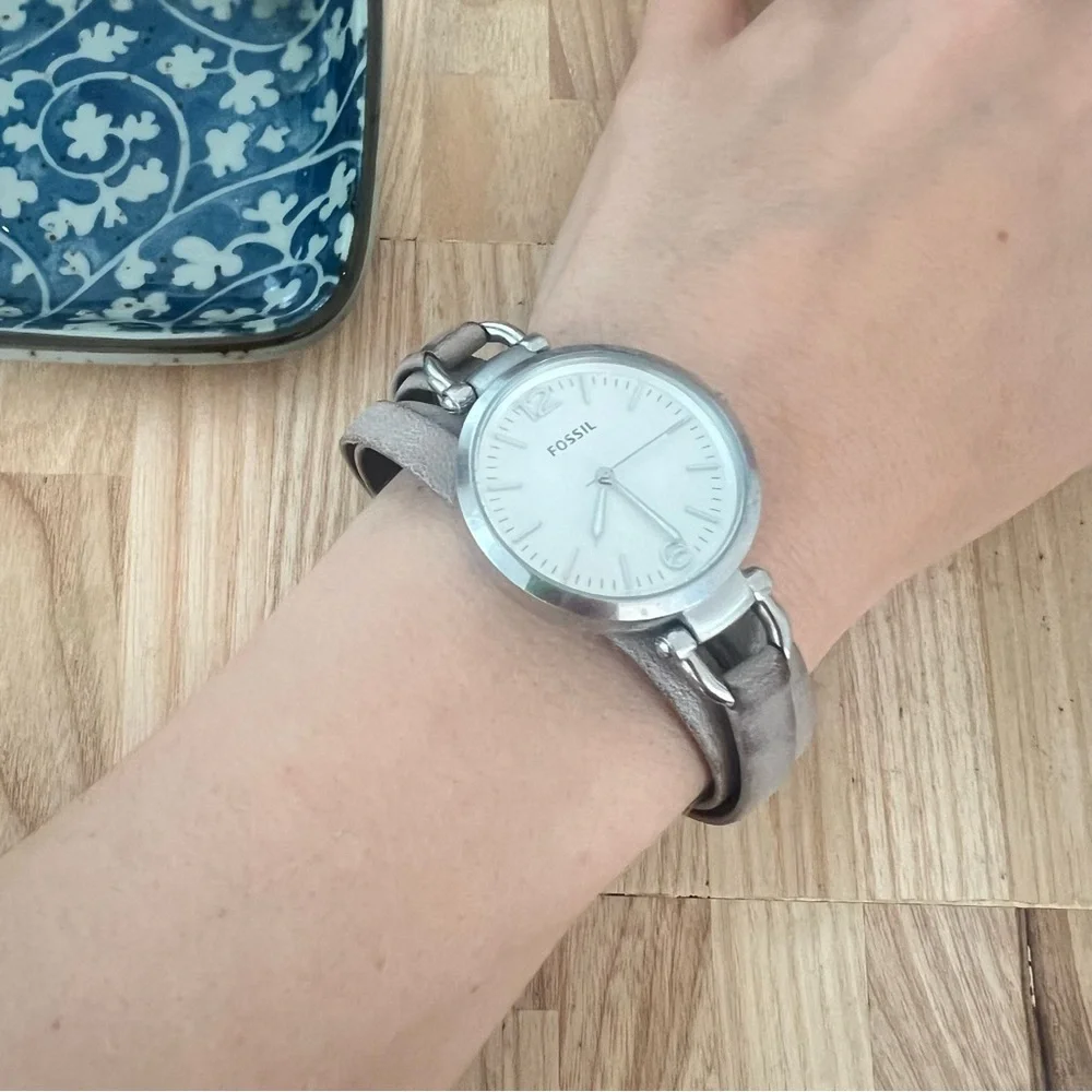 Fossil ladies triple strap brown leather bracelet watch NEW BATTERY